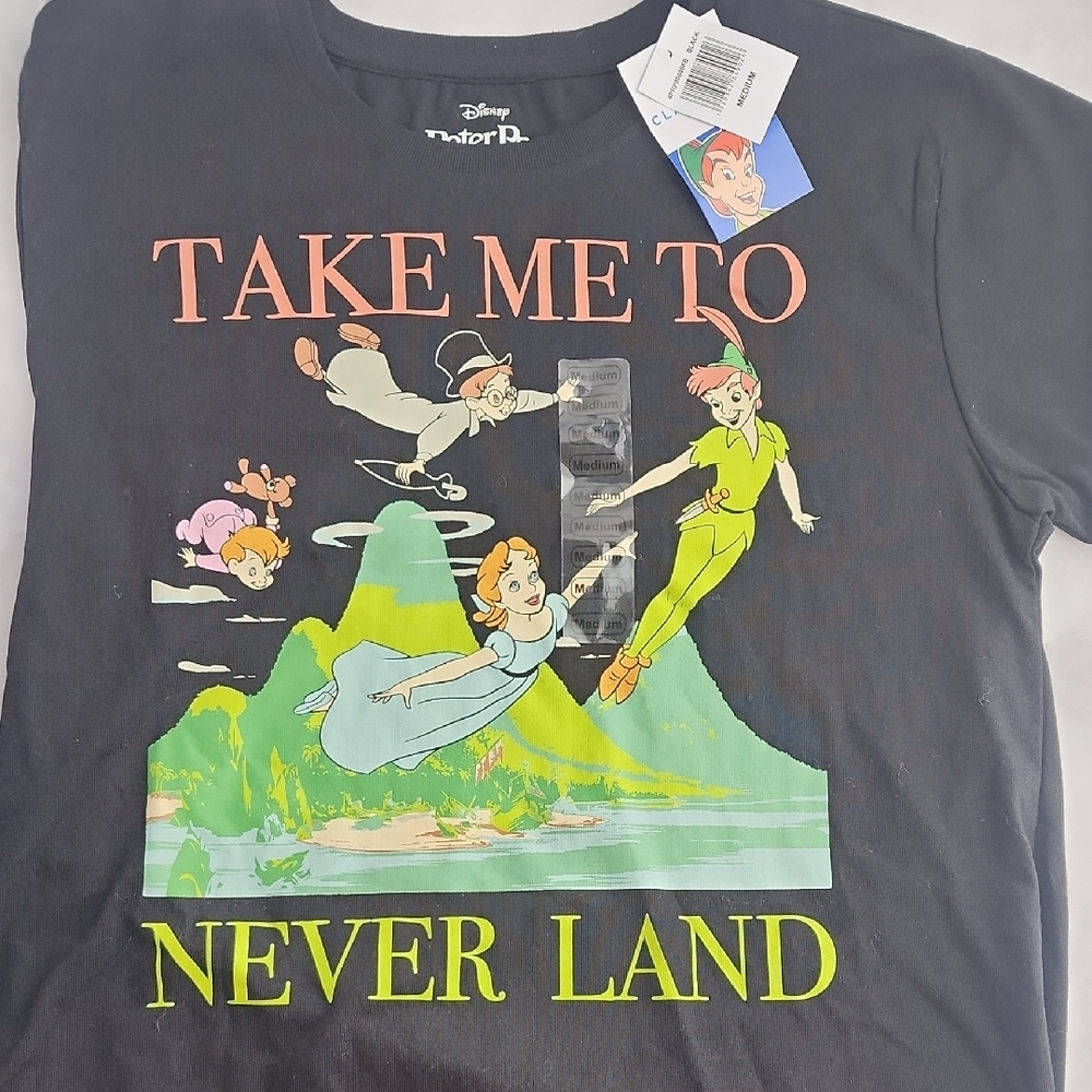 Disney Peter Pan Black T-Shirt with Colorful Characters
